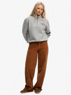 Superdry Mid Rise Baggy Corduroy Trousers, Argan Oil Brown, Argan Oil Brown