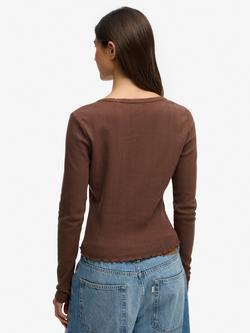 Superdry Athletic Essential Pointelle Cardigan - view 2, Chestnut Brown