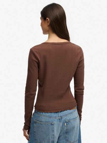 Superdry Athletic Essential Pointelle Cardigan - view 2, Chestnut Brown