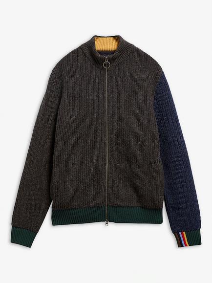 Barbour x Paul Smith Zip Front Wool Cardigan, Russet, Russet