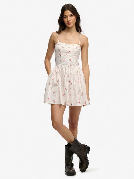 Superdry Corset Cami Mini Dress, Polka Floral Cream, Polka Floral Cream