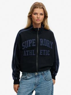 Superdry Athletic Essentials Applique Loose Zip Track Top, Eclipse Navy, Eclipse Navy
