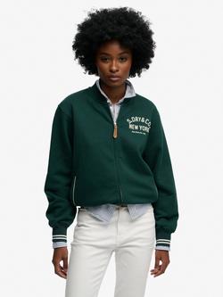 Superdry Country Club Jersey Bomber Jacket, Dark Pine Green, Dark Pine Green