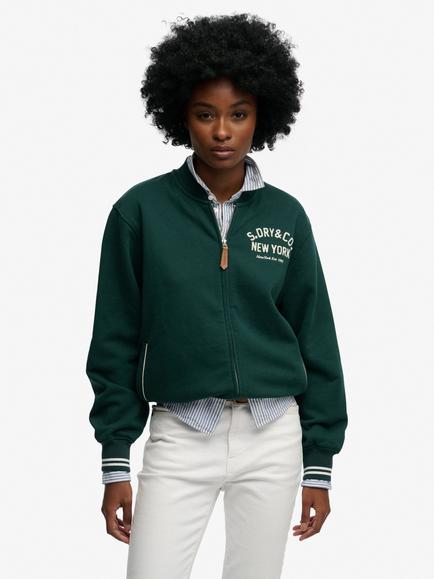 Superdry Country Club Jersey Bomber Jacket, Dark Pine Green, Dark Pine Green