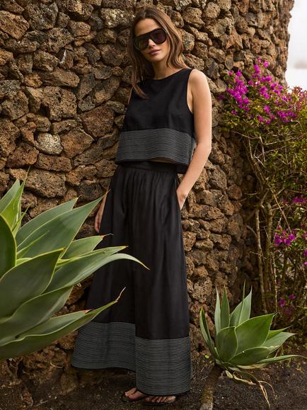 Ro&Zo Contrast Stitch Maxi Skirt, Black - view 2, Black