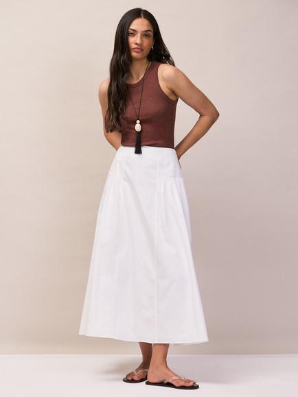 Ro&Zo Pure Cotton Gathered Midi Skirt, White, White