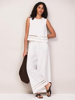 Ro&Zo Petite Ladder Trim Wide Leg Trousers, White, White