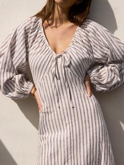 Ro&Zo Petite Pure Cotton Striped Tie Front Maxi Dress, Brown - view 2, Brown