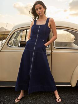 Ro&Zo Petite Zip Front Square Neck Denim Dress, Blue, Blue