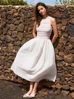 Ro&Zo Cotton Blend Sleeveless Frill Neck Midi Dress, White, White