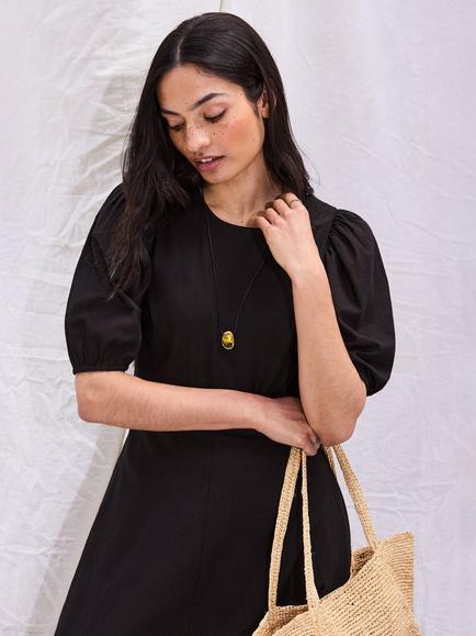 Ro&Zo Cotton Voile Seam Waist Dress, Black - view 2, Black
