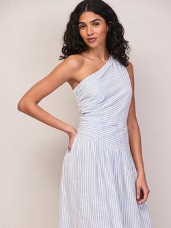 Ro&Zo One Shoulder Stripe Maxi Dress, Blue, Blue