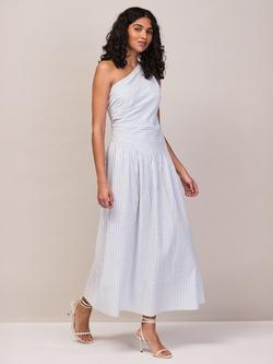 Ro&Zo One Shoulder Stripe Maxi Dress, Blue - view 2, Blue