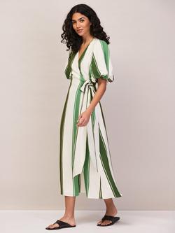 Ro&Zo Striped Short Sleeve Wrap Dress, Green, Green