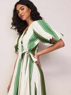 Ro&Zo Striped Short Sleeve Wrap Dress, Green - view 2, Green