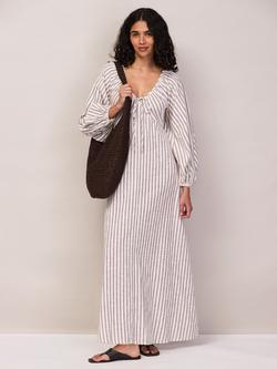 Ro&Zo Pure Cotton Striped Tie Front Maxi Dress, Brown, Brown