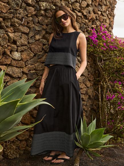 Ro&Zo Contrast Stitch Sleeveless Top, Black - view 2, Black