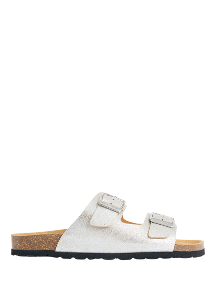 V.GAN Vegan Mango Metallic Comfort Footbed Sandals, Silver