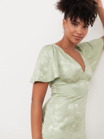 Maya Deluxe Angel Sleeve Satin Bridesmaid Dress - view 2, Meadow Green