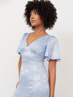 Maya Deluxe Angel Sleeve Satin Bridesmaid Dress - view 2, Pastel Blue