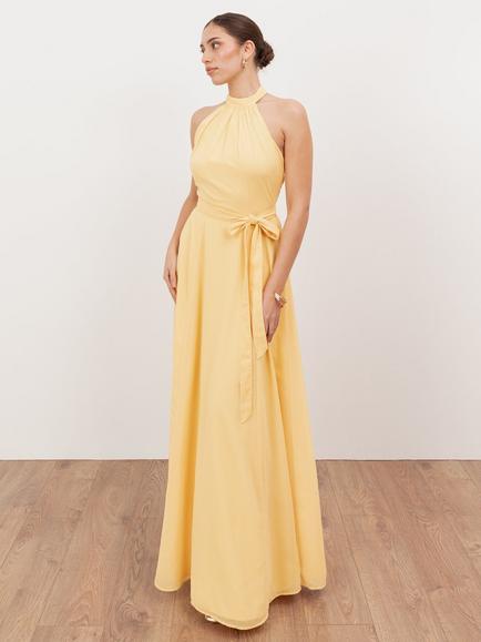 Anaya With Love Halterneck Tie Waist Maxi Dress, Butter Yellow, Butter Yellow