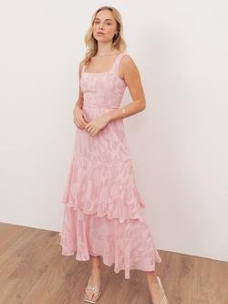 Anaya With Love Floral Burnout Tiered Midaxi Dress, Peony Pink, Peony Pink