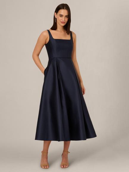 Adrianna Papell Petite Mikado Ankle Dress, Midnight, Midnight