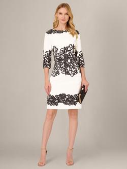 Adrianna Papell Petite Floral Scroll Lace Sheath Dress, Ivory/Black - view 2, Ivory/Black