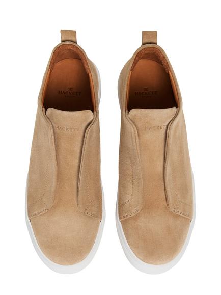 Hackett London Vision Suede Slip On Shoes - view 2, Stone Beige