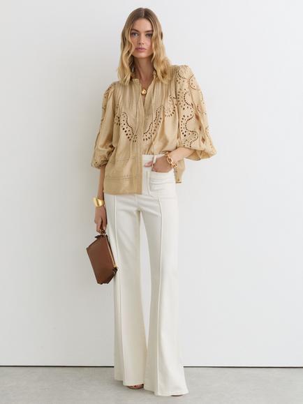 Reiss Rhiannon Cut Out Lace Detail Blouse, Neutral, Neutral