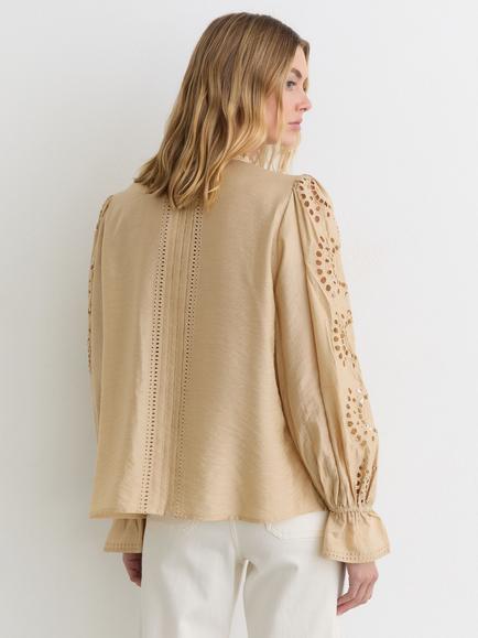 Reiss Rhiannon Cut Out Lace Detail Blouse, Neutral - view 2, Neutral
