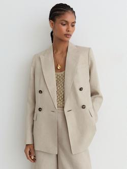 Reiss Kit Linen Blazer, Neutral - view 2, Neutral