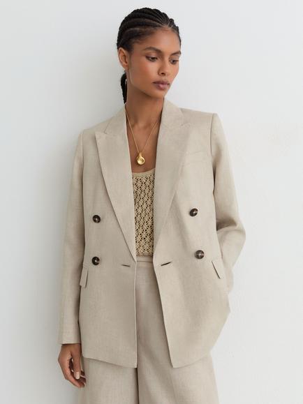 Reiss Kit Linen Blazer, Neutral - view 2, Neutral