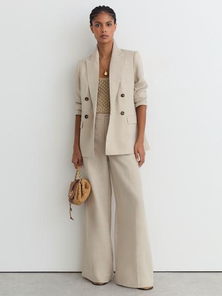 Reiss Petite Kit Linen Blazer, Neutral, Neutral