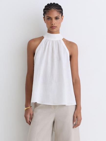 Reiss Andi Linen Halterneck Top, Ivory, Ivory