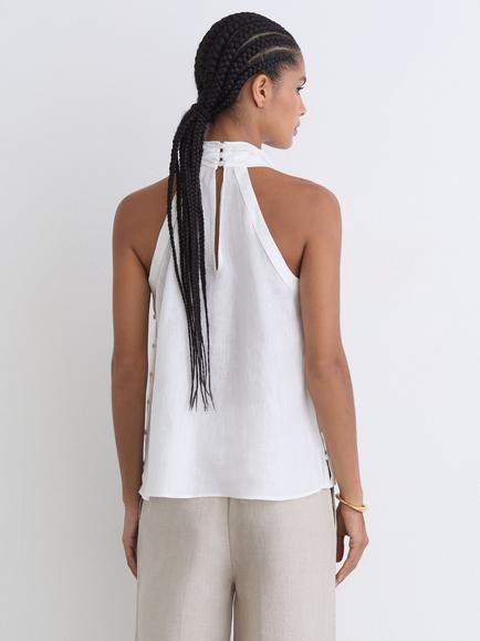Reiss Andi Linen Halterneck Top, Ivory - view 2, Ivory