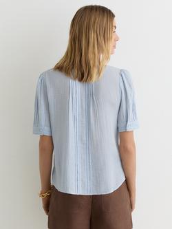 Reiss Aurelia Cotton Textured Short Sleeve Blouse - view 2, Light Blue