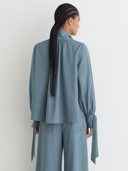 Reiss Charlotte Tie Neck Blouse, Light Blue - view 2, Light Blue