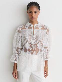 Reiss Demi Sheer Lace Shirt, Ivory, Ivory