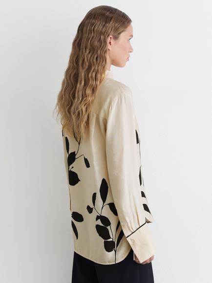Reiss Lyla Leaf Print Shirt, Ivory/Black - view 2, Ivory/Black