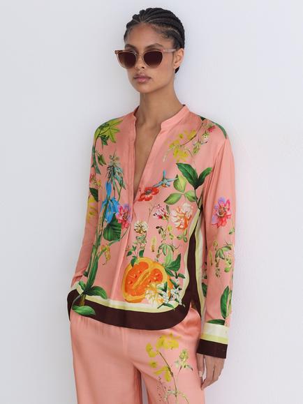 Reiss Milos Log Sleeve V-Neck Shirt, Pink, Pink