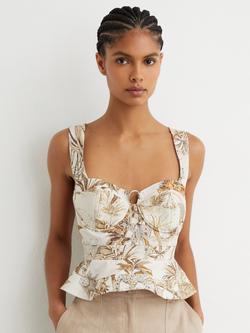 Reiss Remi Foral Bustier Top, Neutral, Neutral