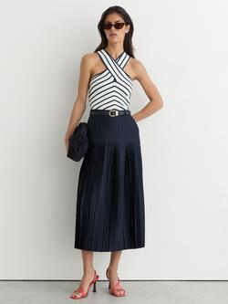 Reiss Savannah Pleated Midi Skirt, Navy, Navy