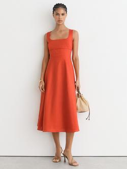 Reiss Dorethea Sleeveless Square Neck Dress, Coral Orange, Coral Orange