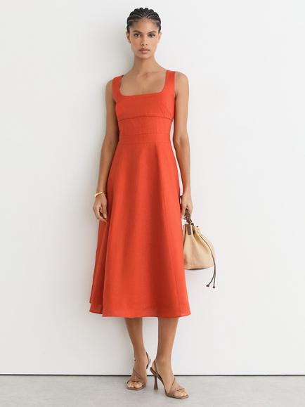 Reiss Dorethea Sleeveless Square Neck Dress, Coral Orange, Coral Orange