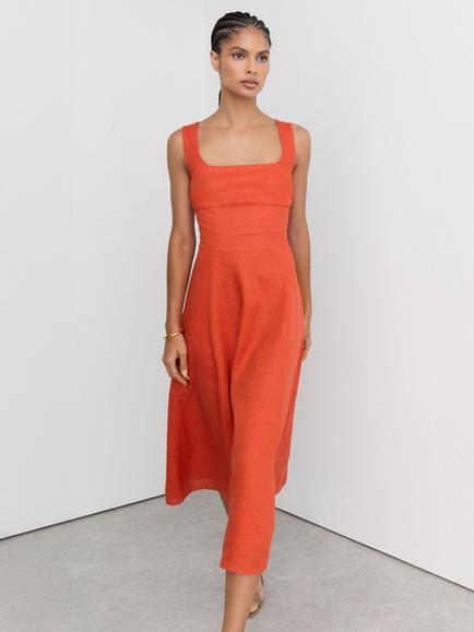 Reiss Dorethea Sleeveless Square Neck Dress, Coral Orange - view 2, Coral Orange