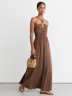 Reiss Beaded Jersey Maxi Dress, Taupe Brown, Taupe Brown