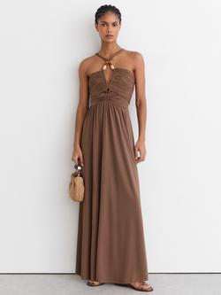 Reiss Beaded Jersey Maxi Dress, Taupe Brown - view 2, Taupe Brown