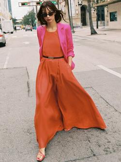 Reiss Paules Linen Halterneck Maxi Dress, Coral Orange, Coral Orange