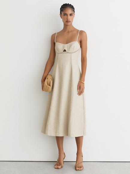 Reiss Sage Linen Blend Summer Dress, Neutral, Neutral